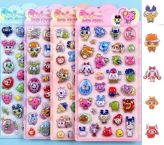 【4枚セット】3D立体シール まめっち めめっち くちばっち たまごっち[シールシート] マシュマロ風携帯電話飾り用 DIY用 手帳用 貼り付け可能 手芸用品 贈り物 子供 女の子 (B) (K3)koe