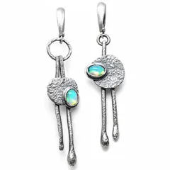 ヴィンテージ風 オパール調 ストーン ピアス レディース 個性派 アシンメトリー 揺れる メタルピアス アートデザイン カジュアル おしゃれ 軽量 ギフト