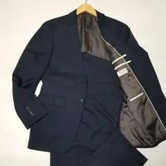 【美品】ORIHICA オリヒカ ウール ポリエステル スーツ セットアップ AB6 175cm ネイビー 紺色 背抜き シングル 2B 2ボタン