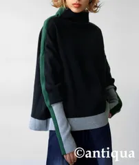 pattern torso パターントルソー ニット/セーター F ブラック ニット ナイロン 無地 ライン柄 ミドル丈 長袖 タートルネック/ハイネック