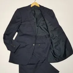 【美品】ONLY × REDA ウール ストライプ スーツ セットアップ 180AB 180cm ネイビー 紺色 総柄 高級生地ブランド イタリア シングル 2B 2ボタン