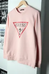 (M-L) ゲス スウェット Tシャツ ビックロゴ ピンク いちごミルク-17A64