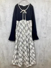 mily bilet ミウィビレット 配色パイピングカットソードッキングチェック ワンピース sizeM/黒 ■◇ レディース