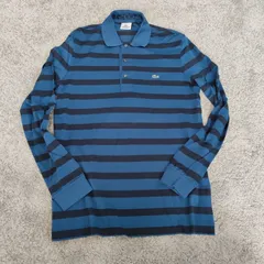 LACOSTE　ラコステ  【サイズ】  3　長袖ポロシャツ　ボーダー柄　ネイビー　POLO SHIRT　ワニ　メンズ　中古　古着