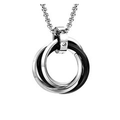 【新品】 [YAHANE] ネックレス メンズ ペンダント ３連リング シンプル ステンレス アクセサリー ブラック トップ ジュエリー アレルギーフリー 防水 (3連リング/ブラック)