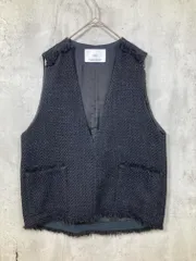 INED イネド 三尋木奈保コラボ ツイード Ⅴネック フリンジ付き ベスト size9/黒 ■■ レディース