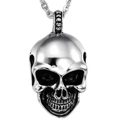 【新品】 JewelryWe スカル 髑髏 ネックレス ペンダント ドクロ ステンレス おしゃれ パンク ロック系 ゴシック アクセサリー (スカルネックレス)