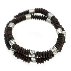 【新品】 [シルバーワン] ココナッツの種 弾性 ビーズ チョーカー メンズ c3 黒 [9mm 45cm] フラワー柄