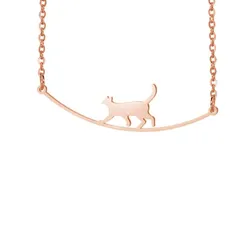 【新品】 [Rockyu] ネックレス レディース 猫 ペンダント 人気 ステンレス 金属アレルギー対応 シルバー ゴールド ブラック ピンクゴールド シルエット 月見猫 トラ猫 ロープ猫 お守り 誕生日 クリスマス バレンタイン ギフト (ピンクゴールドのロ