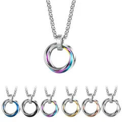 【新品】 [LinnWell] ネックレス メンズ レディース ファッション人気アクセサリー 三連リング ペンダント ステンレスネックレス 誕生日 記念日プレゼント (カラフル)