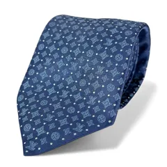 極美品▲LOUIS VUITTON ルイヴィトン M90831 モノグラム シャドウドット 8CM ネクタイ ブルー 箱付き メンズ