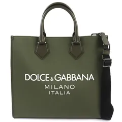 極美品△DOLCE&GABBANA ドルチェ＆ガッバーナ BM2271AG1821 ショッピングバッグ ラージサイズ フロントロゴ レザー使い 2WAY ショルダーバッグ カーキ イタリア製 メンズ 定価302,500円のサムネイル