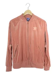 アディダス adidas ベロア トラック ジャケット ロゴ ジップアップ サイズ M ピンク QQQ