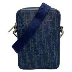 ディオール/クリスチャンディオール ショルダーバッグ美品  オブリーク ワールドツアー メッセンジャーポーチ ネイビー×グレー レザー