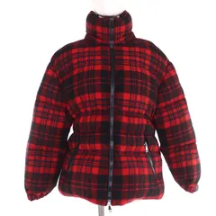 極美品☆MONCLER モンクレール 19-20AW DANUBE ウール100％ フード付 チェック柄 ZIP UP ダウンジャケット レッド ブラック 0 国内正規品 レディース
