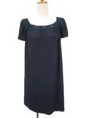 ナチュラルビューティーベーシック NATURAL BEAUTY BASIC ワンピース チュニック スクエアネック レース ニット 半袖 M 紺