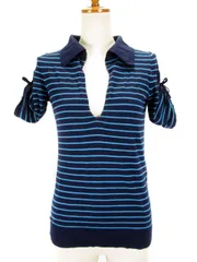 セオリー theory カットソー スキッパー ニット ボーダー 2 紺 青