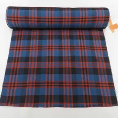 反物 紬 着尺 正絹 ブルー×レッド 格子柄 チェック 女性着物用 生地 未仕立て カジュアル 普段着物 和裁練習 洋服リメイク 長さ1220cm
