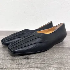 未使用 M.MATILDE エムマチルダ 日本製 LE CURE 牛革 ピンタック×スクエアトゥ フラットパンプス フラットシューズ 24.5cm 黒