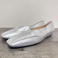 未使用 M.MATILDE エムマチルダ 日本製 LE CURE 牛革 ピンタック×スクエアトゥ フラットパンプス フラットシューズ 24.5cm シルバー