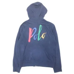 美品 POLO RALPH LAUREN ポロラルフローレン ロゴプリント ジップアップパーカー ブルゾン ポニー刺繍 L 紺 ネイビー キッズ 古着 中古 USED