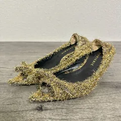 PIPPICHIC 日本製 25SS CHRISTEL オープントゥ×ポインテッドトゥ ゴールドフリンジ リボンパンプス ミドルヒール 36 23cm