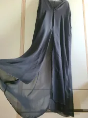 ZARA ビスコース ブラック ロング丈ワンピース Vネック シースルー