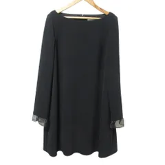 美品 FOXEY NEW YORK フォクシーニューヨーク 長袖 ひざ丈 袖フリル ボートネックワンピース 39838 サイズ40 ブラック レディース 古着 中古 USED