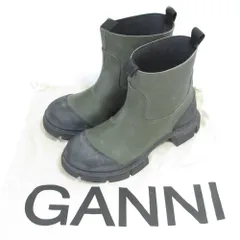 良品 GANNI ガニー ラバーショートブーツ レインブーツ 39 24.5cm相当 カーキ×ブラック レディース 古着 中古 USEDのサムネイル