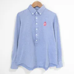 美品 PEARLY GATES パーリーゲイツ 長袖 鹿の子 ボタンダウン BDポロシャツ ゴルフウェア サイズ4 ブルー レディース 古着 中古 USED