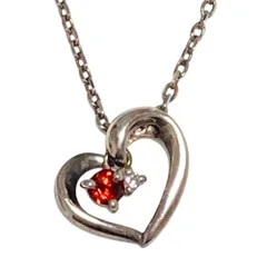 美品 4℃ ヨンドシー エターナルシルバー ハート ネックレス 1月誕生石 ガーネット シルバー レディース 古着 中古 USED