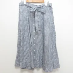 美品 POLO RALPH LAUREN ポロラルフローレン リネン ストライプ ロングスカート サイズ8 ネイビー ホワイト レディース 古着 中古 USED