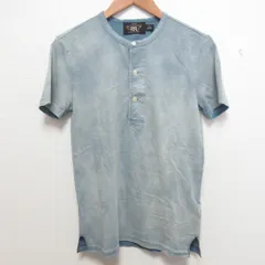 美品 RRL ダブルアールエル ラルフローレン フェード加工 ヘンリーネック Tシャツ サイズXS ライトブルー メンズ 古着 中古 USED