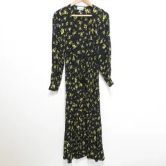 美品 GANNI ガニー フラワープリント ラップワンピース サイズ34 ブラック レディース 古着 中古 USED