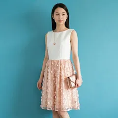 1667 Chesty 立体お花モチーフ チュール切替　ドッキングワンピース 0 ピンク×白 ドレス