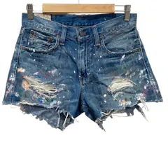 美品 POLO RALPH LAUREN ポロラルフローレン CROSBY SHORT ペイント加工 デニム ショートパンツ W25 ブルー レディース 古着 中古 USED