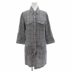 ロアー roar シャツワンピース ミニ 七分袖 二丁拳銃 スタッズ チェック 0 紺 ネイビー 白 ホワイト /GV