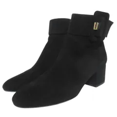 美品 Sergio Rossi セルジオロッシ スエード レザー サイドジップ アンクルブーツ ショートブーツ 36.5 23.5cm ブラック レディース 古着 中古 USED