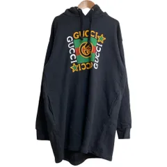 美品 GUCCI グッチ ロゴプリント スウェットロングパーカー ワンピース 610144 サイズM ブラック レディース 古着 中古 USED