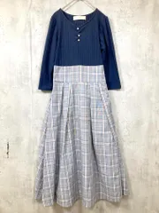 tocco closet トッコクローゼット 186-171781 パール付きリブニットソー×チェック柄バックレースアップドッキング ワンピース sizeM/紺 ■■レディース