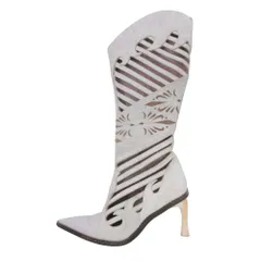 alfredo BANNISTER アルフレッドバニスター カットワークレザー ロング ウエスタンブーツ ポインテッドトゥ 37/23.5 白 レディース 古着 中古 USED