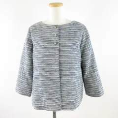 千趣会 ノーカラーツイードジャケット 七分袖 紺 白 M *A905