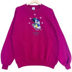 90年代 USA製 JERZEES ジャージーズ ディズニー ミッキー ミニー 刺繍 スウェットシャツ メンズL 古着 トレーナー 90s ヴィンテージ ビンテージ 赤　レッド【スウェット】/ MS69
