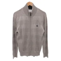 バーバリーブラックレーベル BURBERRY BLACK LABEL ニットジップアップジャケット ブルゾン ホースロゴ刺繍 ボーダー ウール 4 グレー /FF