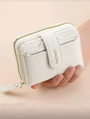 ミニ 二つ折り財布 カード 収納 ジッパー コインケース (アイボリー)