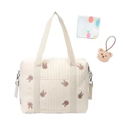 【新品】 [Happy RURU] マザーズバッグ トート 大容量 ファスナー韓国風 イブル 軽量 ショルダー トートバッグ 肩掛け 自立 ベビーカー 出産祝い 旅行 お出かけ レディース 入院バッグ 哺乳瓶 お着替え くまネームタグ・ガーゼ付き (うさぎ ポ