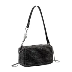 【新品】 [ＯＩＵＹＵＥ] ショルダーバッグ ラインストーン ミニバッグ レディース ポシェット キラキラ ハンドバッグ ショルダーバッグ チェーン付き 韓国 カジュアル 斜め掛けバッグ 2WAY (Freesize黒B) 0