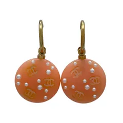 シャネル CHANEL ラウンドフープピアス ピンクxゴールド レジン/パール/メタル アクセサリー