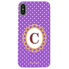 【新品未使用】iPhone14 アイフォン14 クリア ハードケース ( 水玉模様  イニシャルC ) パープル ドット 水玉 イニシャル アルファベット