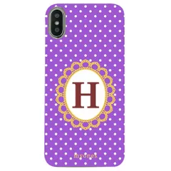 【新品未使用】らくらくスマートフォンme F-01L クリア ハードケース ( 水玉模様  イニシャルH ) パープル ドット 水玉 イニシャル アルファベット